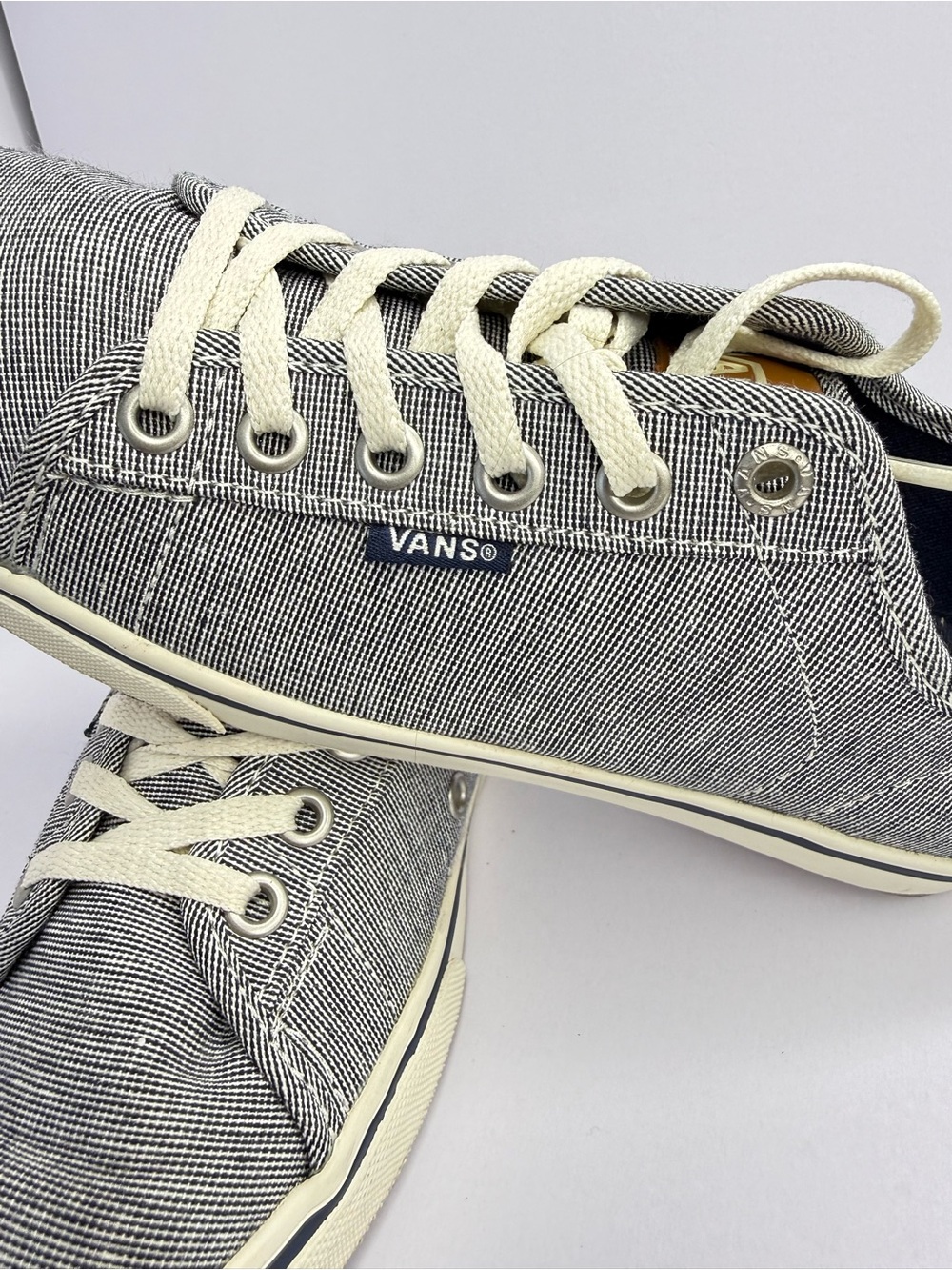 Vans Low-Top Black and Cream Striped Canvas Sneakers